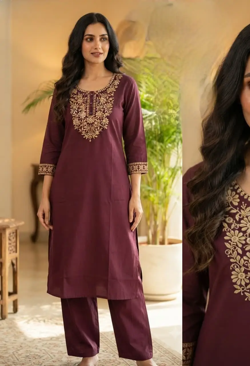 Designer Cotton 2 Piece Suit with Heavy Embroidery Work . — Wholesale Kurtis, Vardan Ethnic wholesale from Surat — view 5