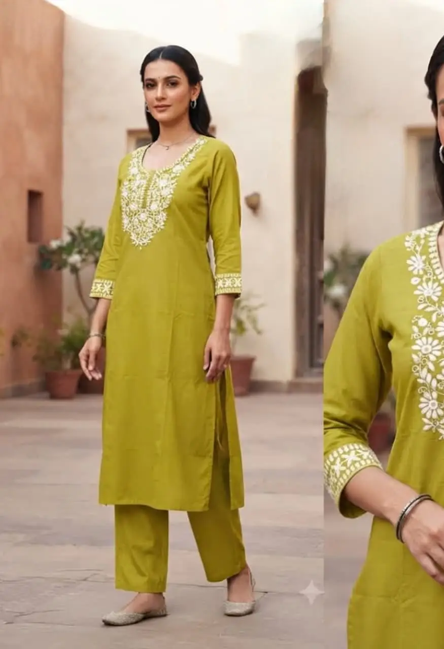 Designer Cotton 2 Piece Suit with Heavy Embroidery Work .