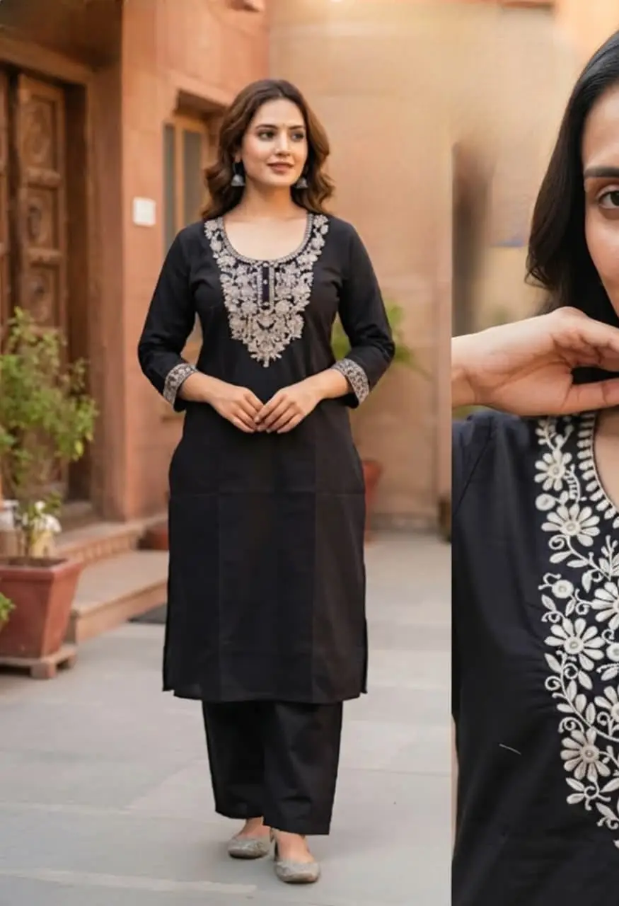 Designer Cotton 2 Piece Suit with Heavy Embroidery Work . — Wholesale Kurtis, Vardan Ethnic wholesale from Surat — view 6