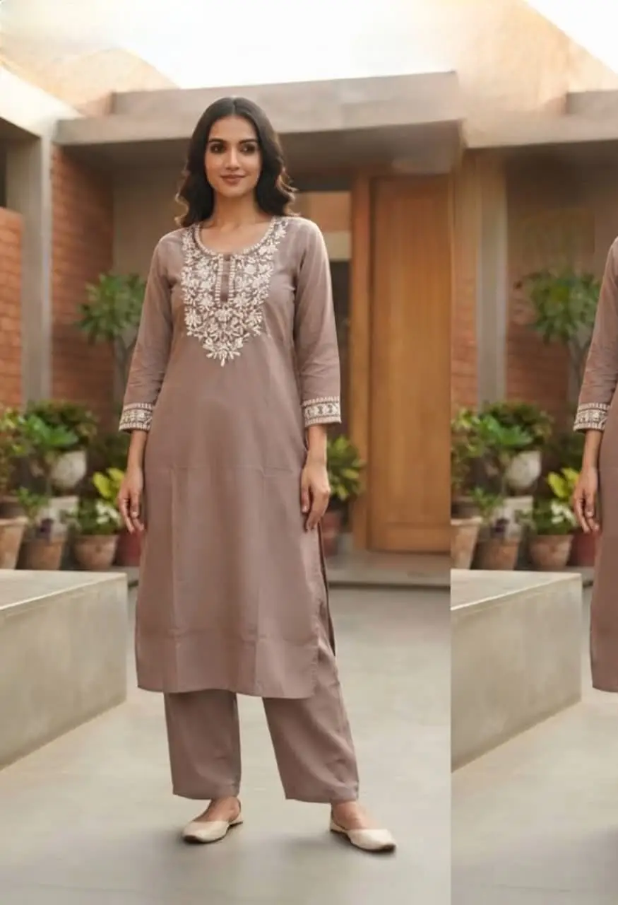 Designer Cotton 2 Piece Suit with Heavy Embroidery Work . — Wholesale Kurtis, Vardan Ethnic wholesale from Surat — view 7