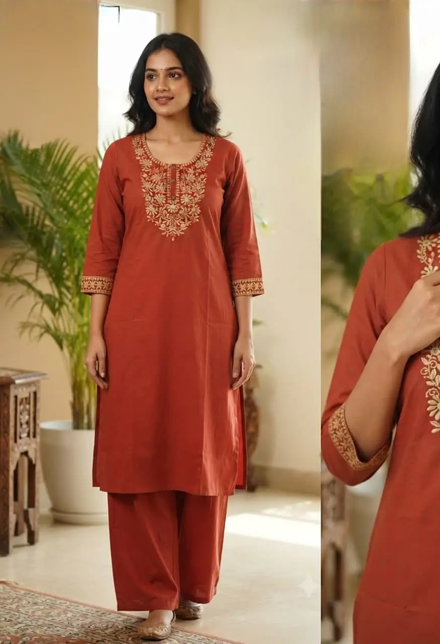 Designer Cotton 2 Piece Suit with Heavy Embroidery Work . — Wholesale Kurtis, Vardan Ethnic wholesale from Surat — view 8