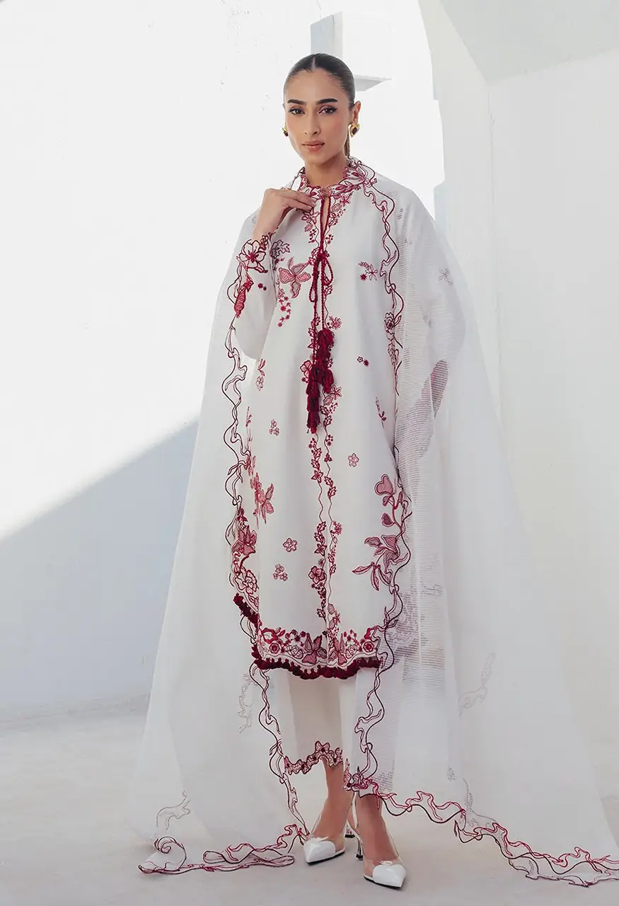 Pakistani Embroidered Kurti Pant With Dupatta Set