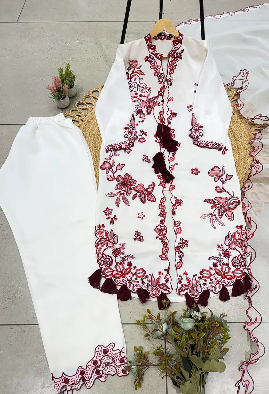 Pakistani Embroidered Kurti Pant With Dupatta Set — Wholesale Kurtis, Vardan Ethnic wholesale from Surat — view 7