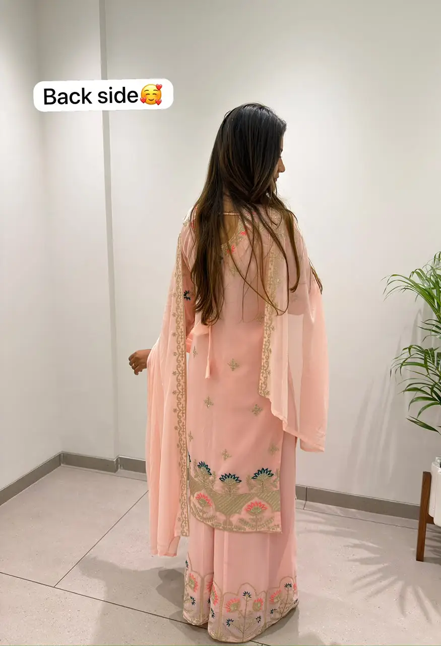 Designer Georgette Cording Sequence Embroidered Top Palazzo With Dupatta  Set BE-486 — Wholesale Kurtis, Vardan Ethnic wholesale from Surat — view 7