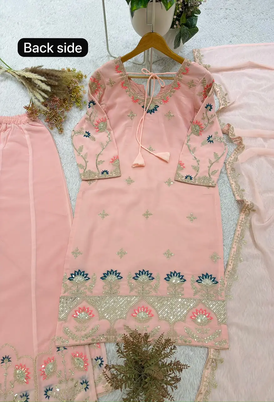 Designer Georgette Cording Sequence Embroidered Top Palazzo With Dupatta  Set BE-486 — Wholesale Kurtis, Vardan Ethnic wholesale from Surat — view 10