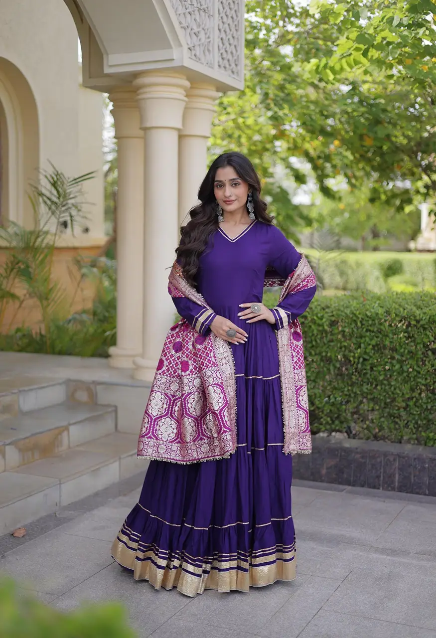 Designer Rayon Gown With Dupatta & Gota Patti Work LW-9356