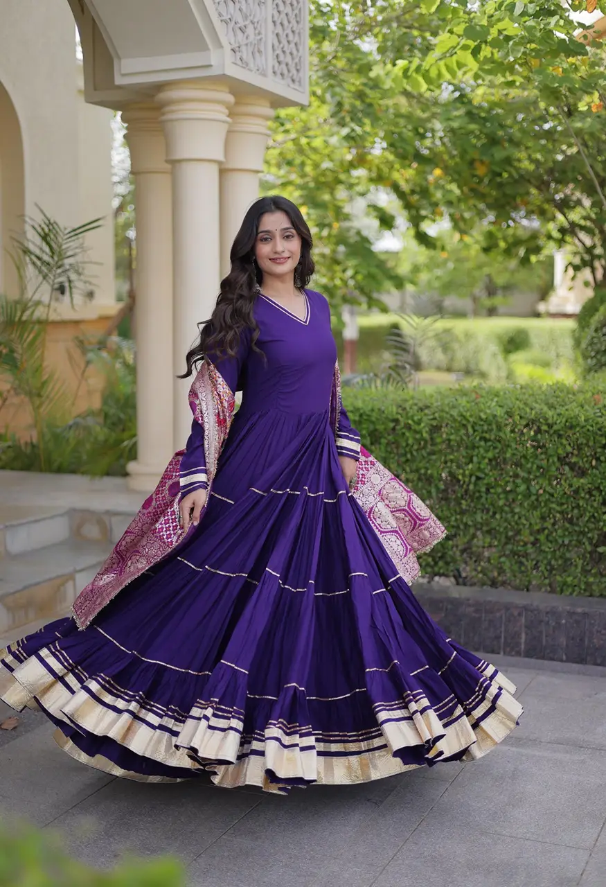 Designer Rayon Gown With Dupatta &amp; Gota Patti Work  LW-9356 — Wholesale Anarkali Suits, Vardan Ethnic wholesale from Surat — view 3