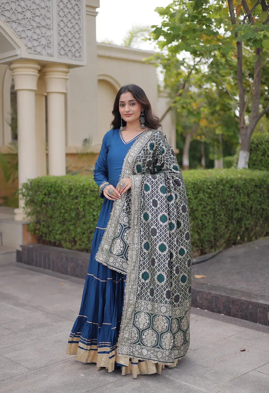 Designer Rayon Gown With Dupatta &amp; Gota Patti Work  LW-9356 — Wholesale Anarkali Suits, Vardan Ethnic wholesale from Surat — view 5