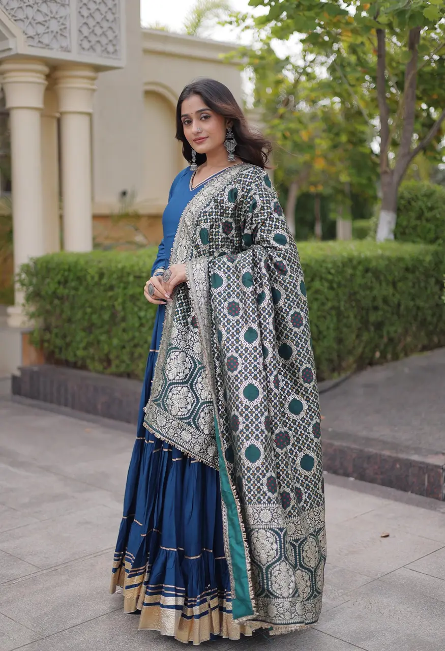 Designer Rayon Gown With Dupatta &amp; Gota Patti Work  LW-9356 — Wholesale Anarkali Suits, Vardan Ethnic wholesale from Surat — view 6
