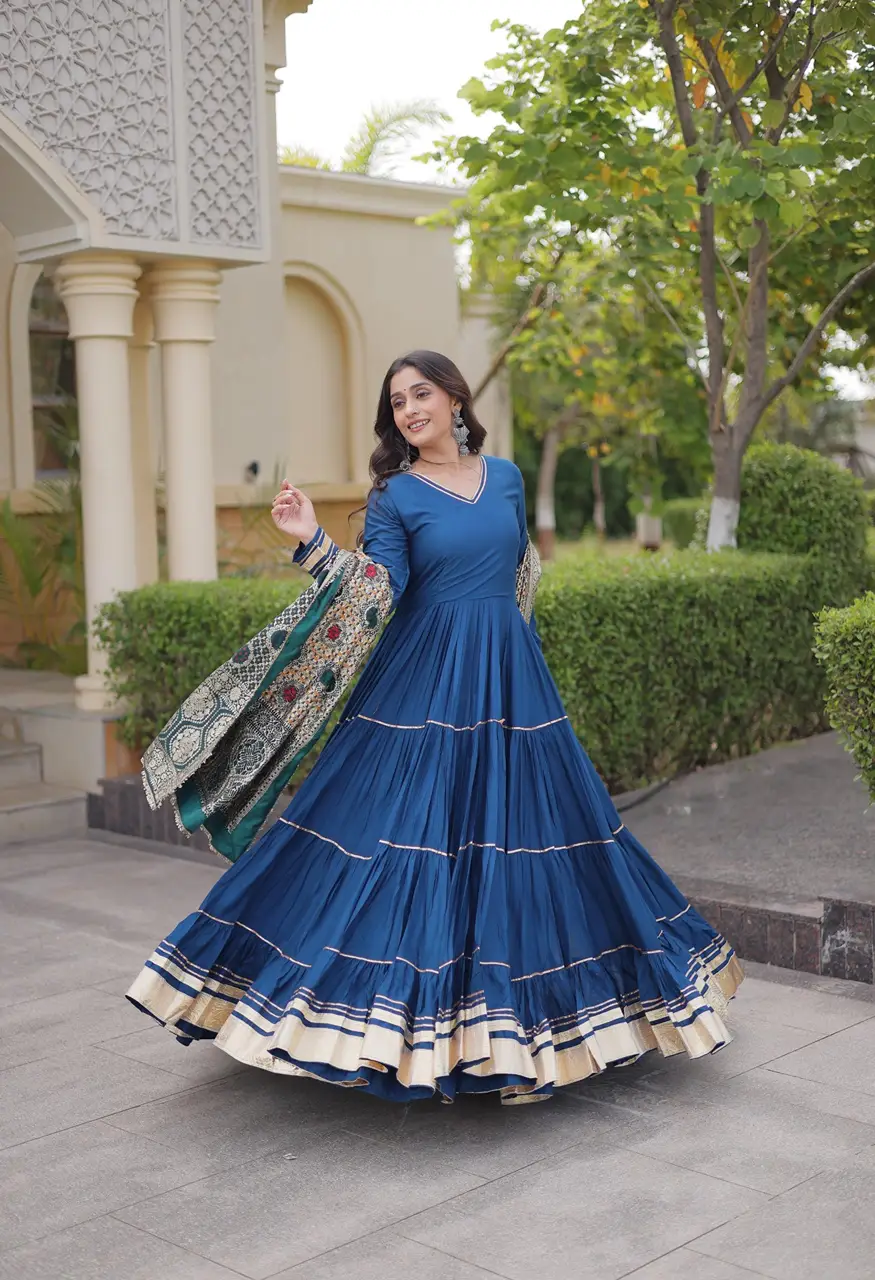 Designer Rayon Gown With Dupatta &amp; Gota Patti Work  LW-9356 — Wholesale Anarkali Suits, Vardan Ethnic wholesale from Surat — view 8