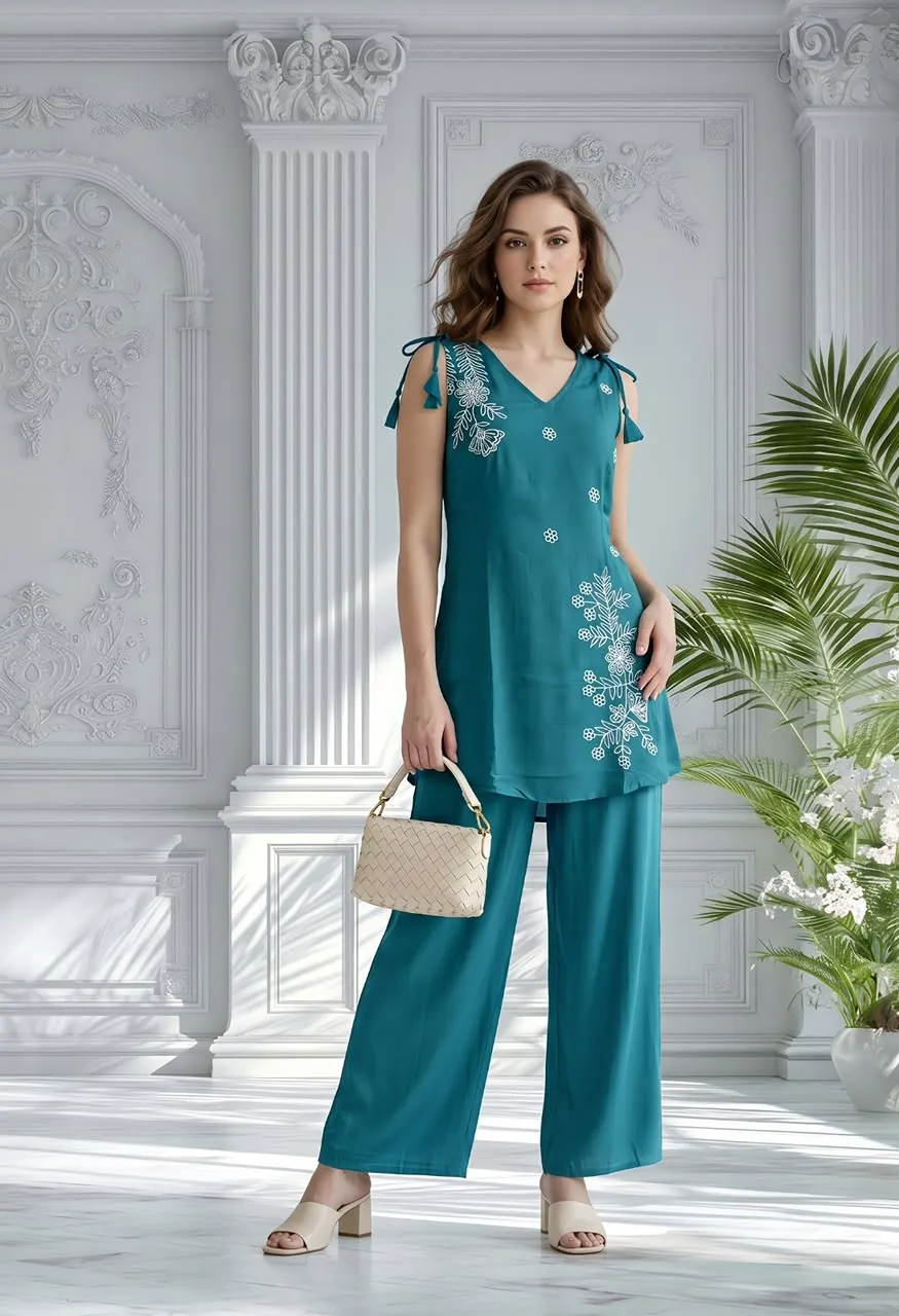 Mul Chanderi Heavy Work Plazo Cordset with Cotton Inner Set — Wholesale Kurtis, Vardan Ethnic wholesale from Surat — Photo 9