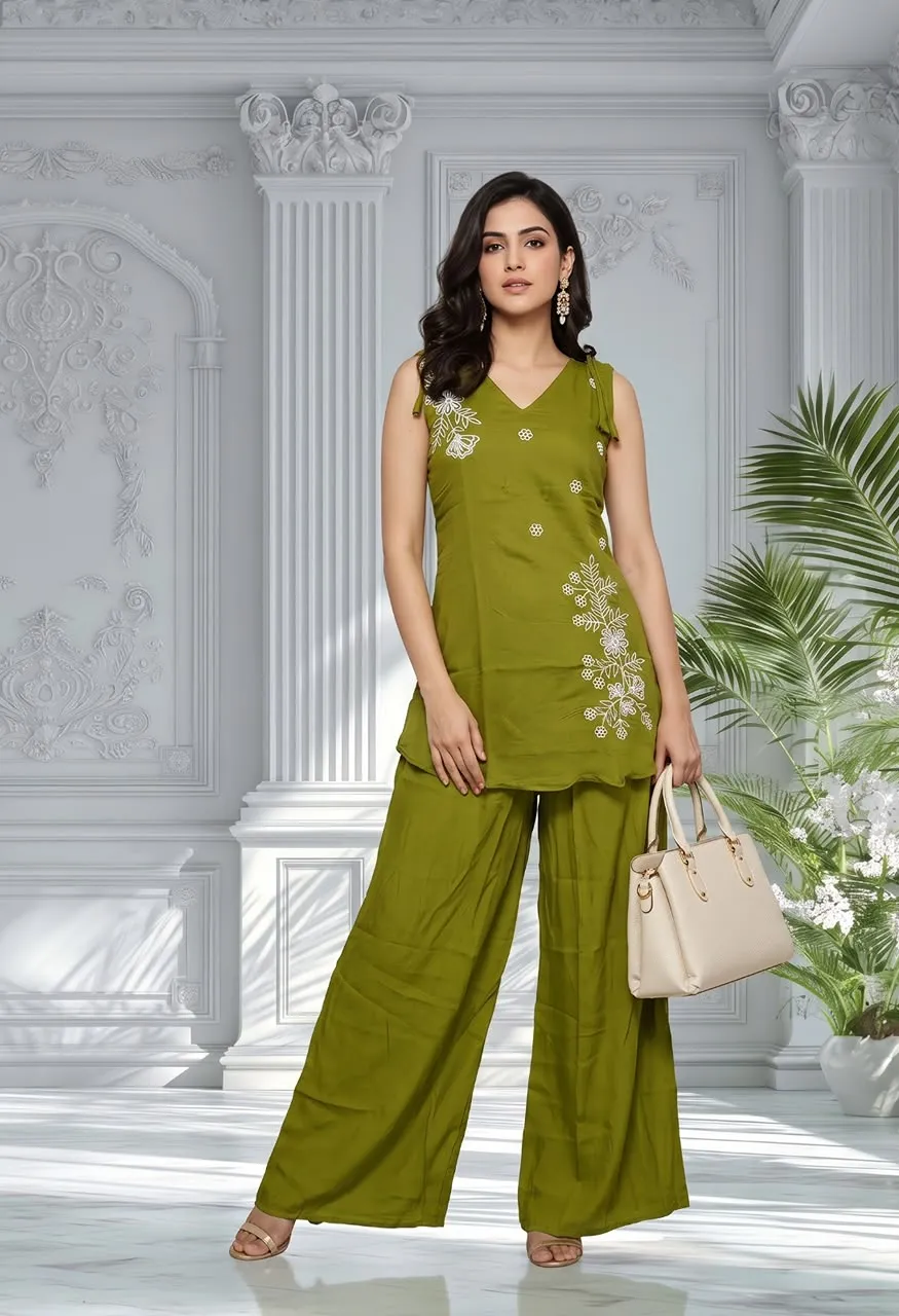 Mul Chanderi Heavy Work Plazo Cordset with Cotton Inner Set — Wholesale Kurtis, Vardan Ethnic wholesale from Surat — Photo 11