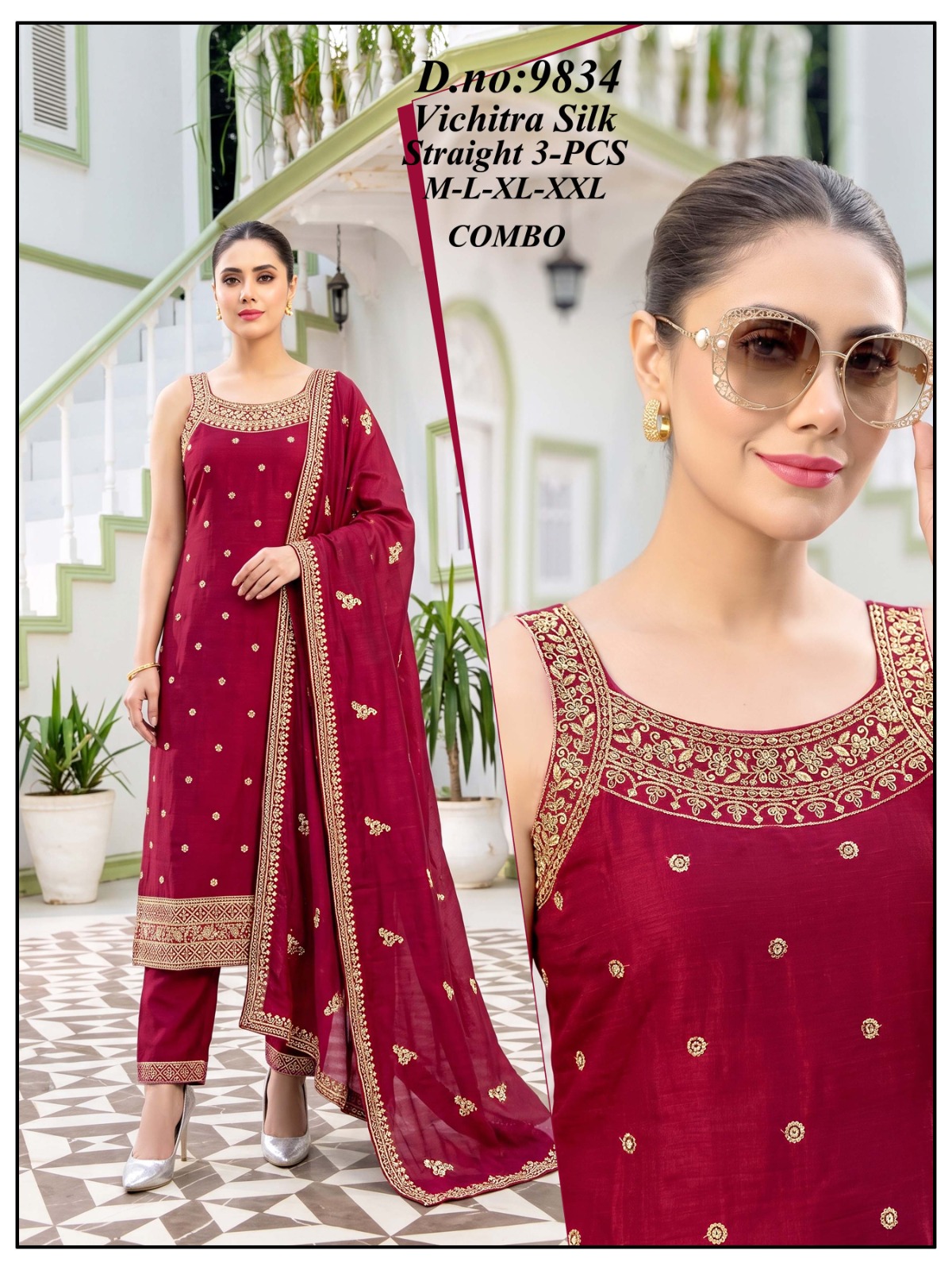Vichitra 3-Pcs Straight Cut Suit with Dupatta Work — Wholesale Kurtis, Vardan Ethnic wholesale from Surat — Photo 4