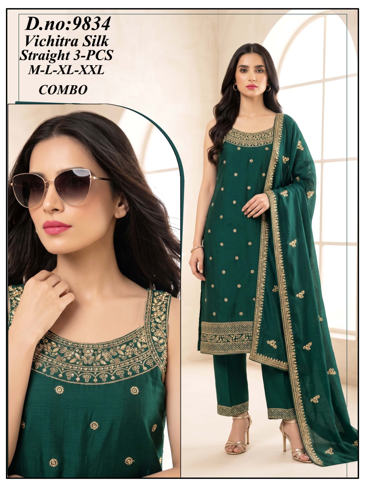 Vichitra 3-Pcs Straight Cut Suit with Dupatta Work — Wholesale Kurtis, Vardan Ethnic wholesale from Surat — Photo 2