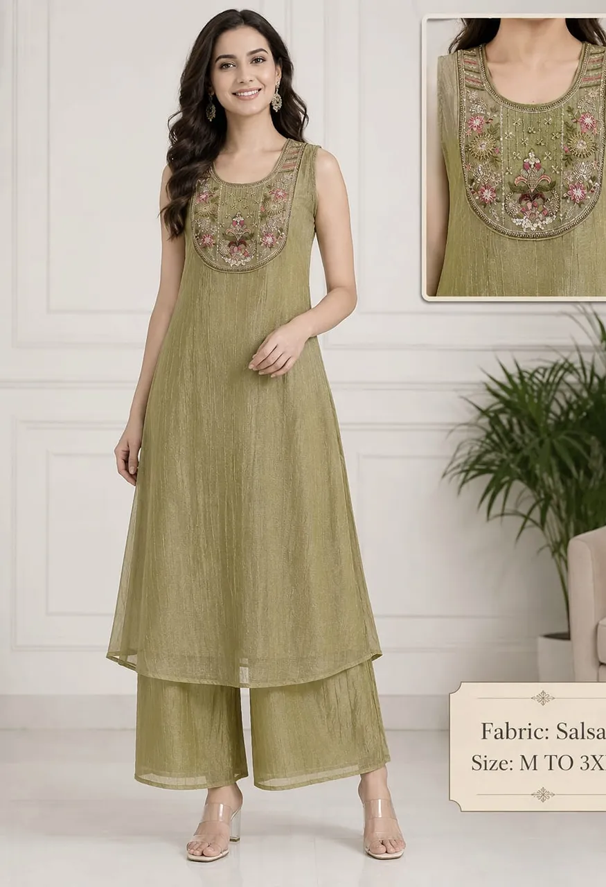 New Demanded Salsa Fabric 3-Pcs Plazo Pair Set