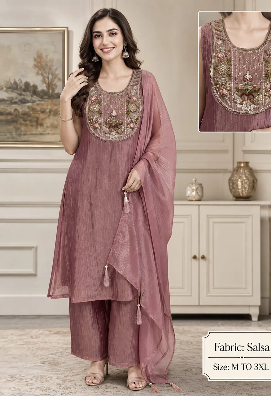 New Demanded Salsa Fabric 3-Pcs Plazo Pair Set — Wholesale Kurtis, Vardan Ethnic wholesale from Surat — Photo 2