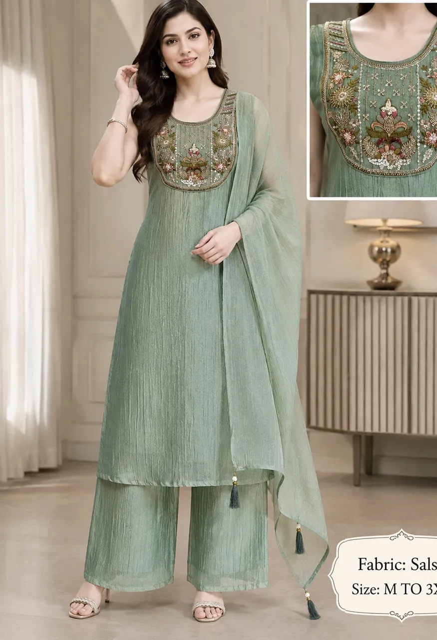 New Demanded Salsa Fabric 3-Pcs Plazo Pair Set — Wholesale Kurtis, Vardan Ethnic wholesale from Surat — Photo 3