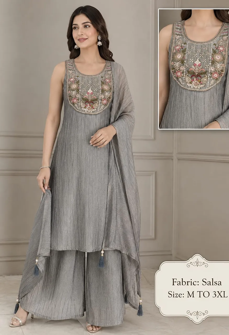 New Demanded Salsa Fabric 3-Pcs Plazo Pair Set — Wholesale Kurtis, Vardan Ethnic wholesale from Surat — Photo 4
