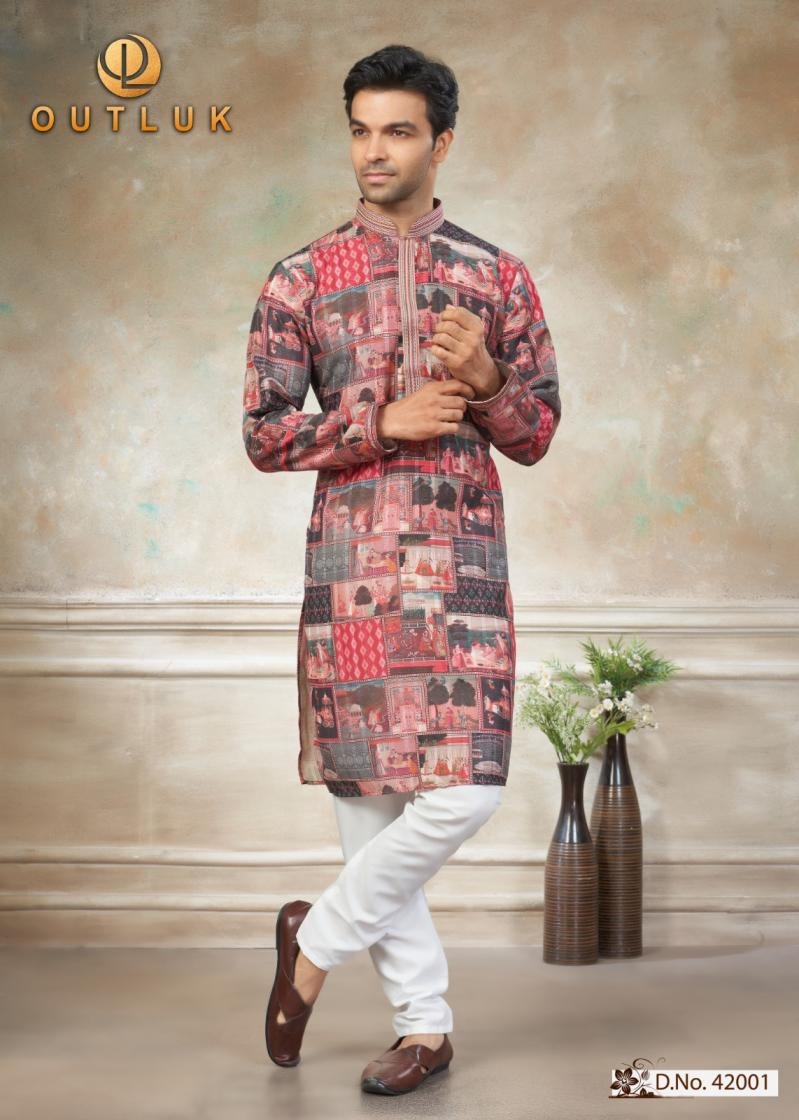 Outluk Wedding 42 Digital Print Designer Kurta Pant Set — Men's Wear, Vardan Ethnic wholesale from Surat — Photo 2