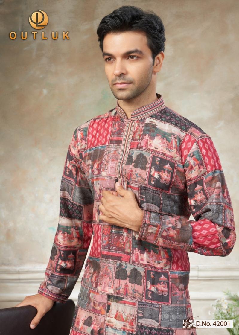 Outluk Wedding 42 Digital Print Designer Kurta Pant Set — Men's Wear, Vardan Ethnic wholesale from Surat — Photo 3
