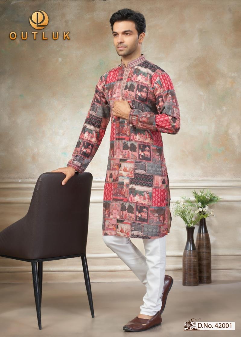 Outluk Wedding 42 Digital Print Designer Kurta Pant Set — Men's Wear, Vardan Ethnic wholesale from Surat — Photo 4