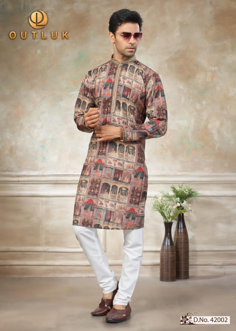 Outluk Wedding 42 Digital Print Designer Kurta Pant Set — Men's Wear, Vardan Ethnic wholesale from Surat — Photo 5