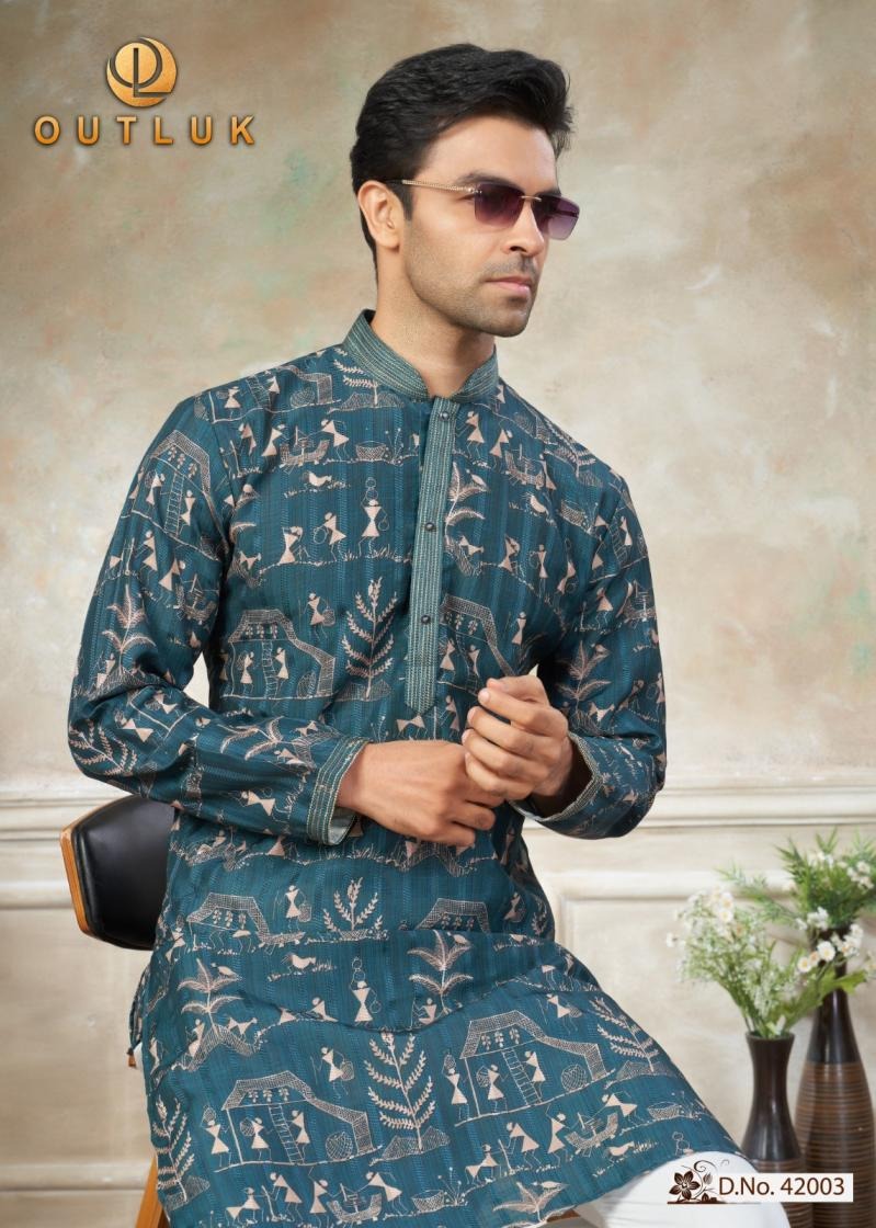 Outluk Wedding 42 Digital Print Designer Kurta Pant Set — Men's Wear, Vardan Ethnic wholesale from Surat — Photo 10