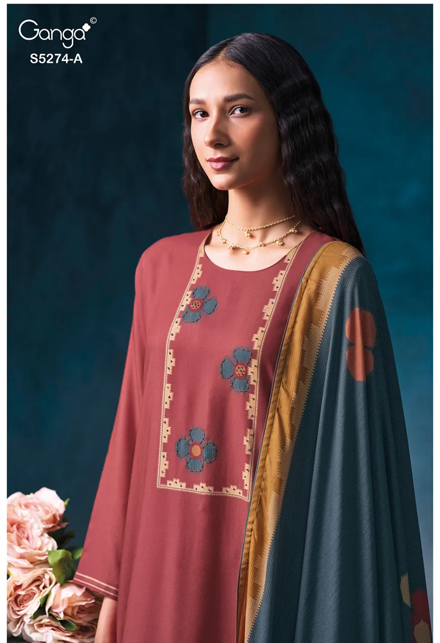 Ganga Artemis 5274 Premium Pure Wool Pashmina Printed Suit With Hand Work — Wholesale Dress Material, Vardan Ethnic wholesale from Surat — Photo 2
