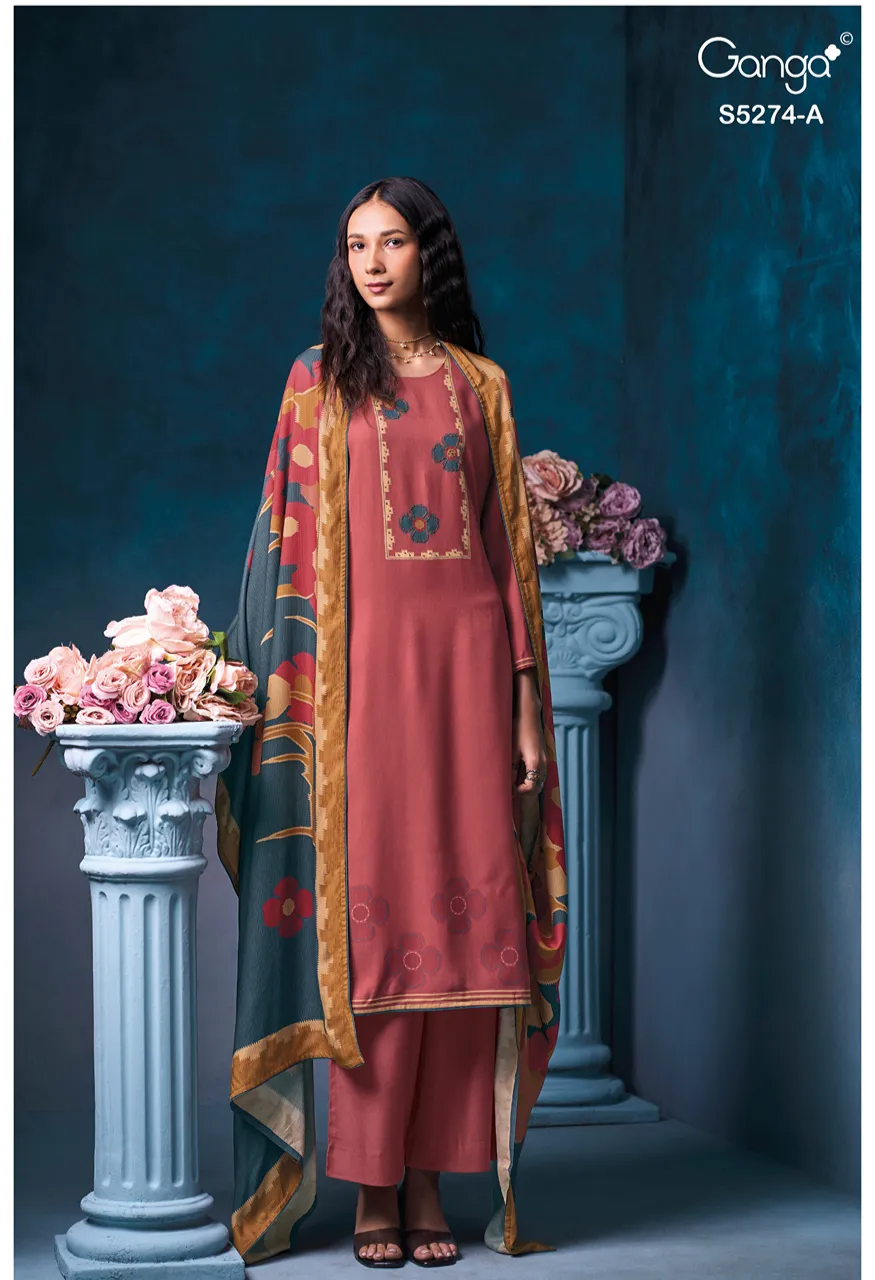 Ganga Artemis 5274 Premium Pure Wool Pashmina Printed Suit With Hand Work — Wholesale Dress Material, Vardan Ethnic wholesale from Surat — Photo 3