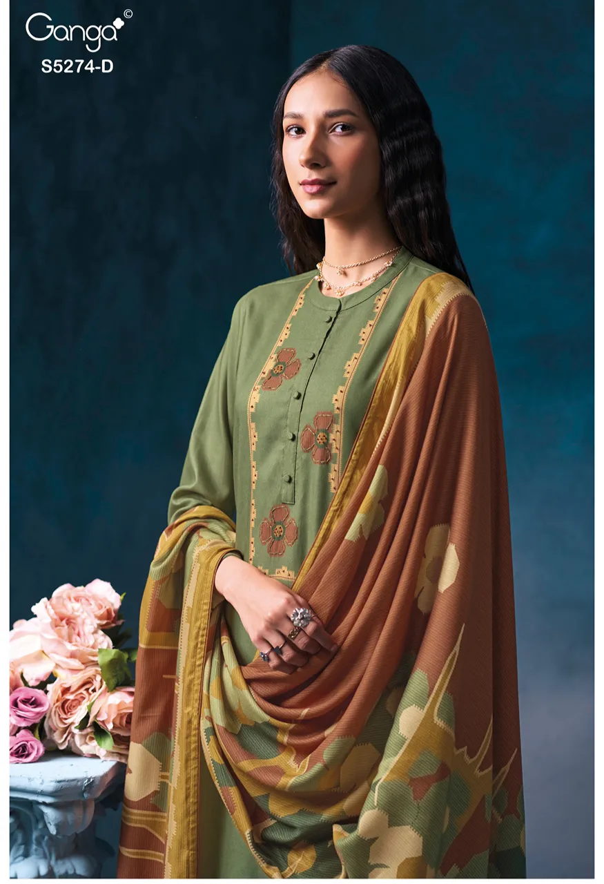 Ganga Artemis 5274 Premium Pure Wool Pashmina Printed Suit With Hand Work — Wholesale Dress Material, Vardan Ethnic wholesale from Surat — Photo 6