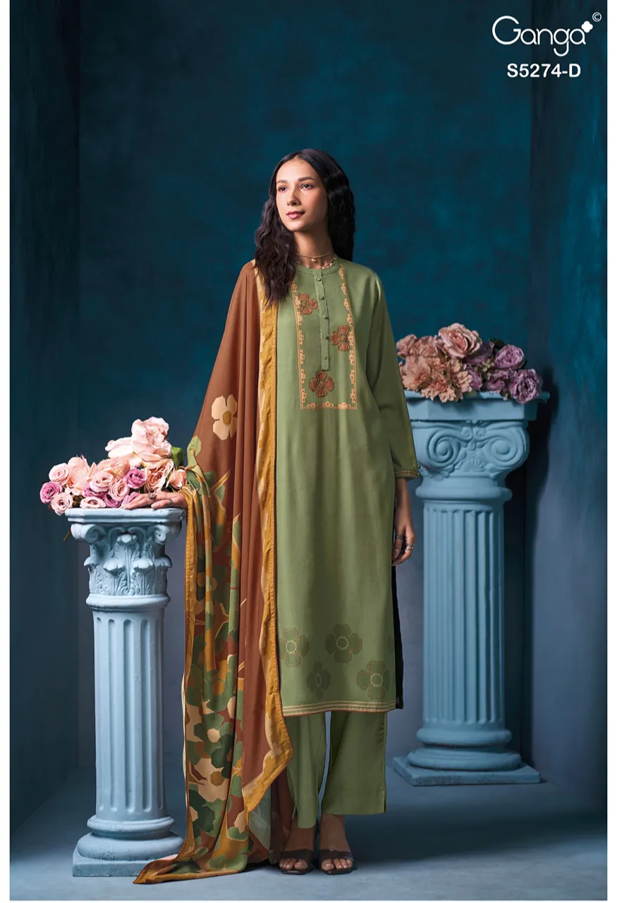 Ganga Artemis 5274 Premium Pure Wool Pashmina Printed Suit With Hand Work — Wholesale Dress Material, Vardan Ethnic wholesale from Surat — Photo 8