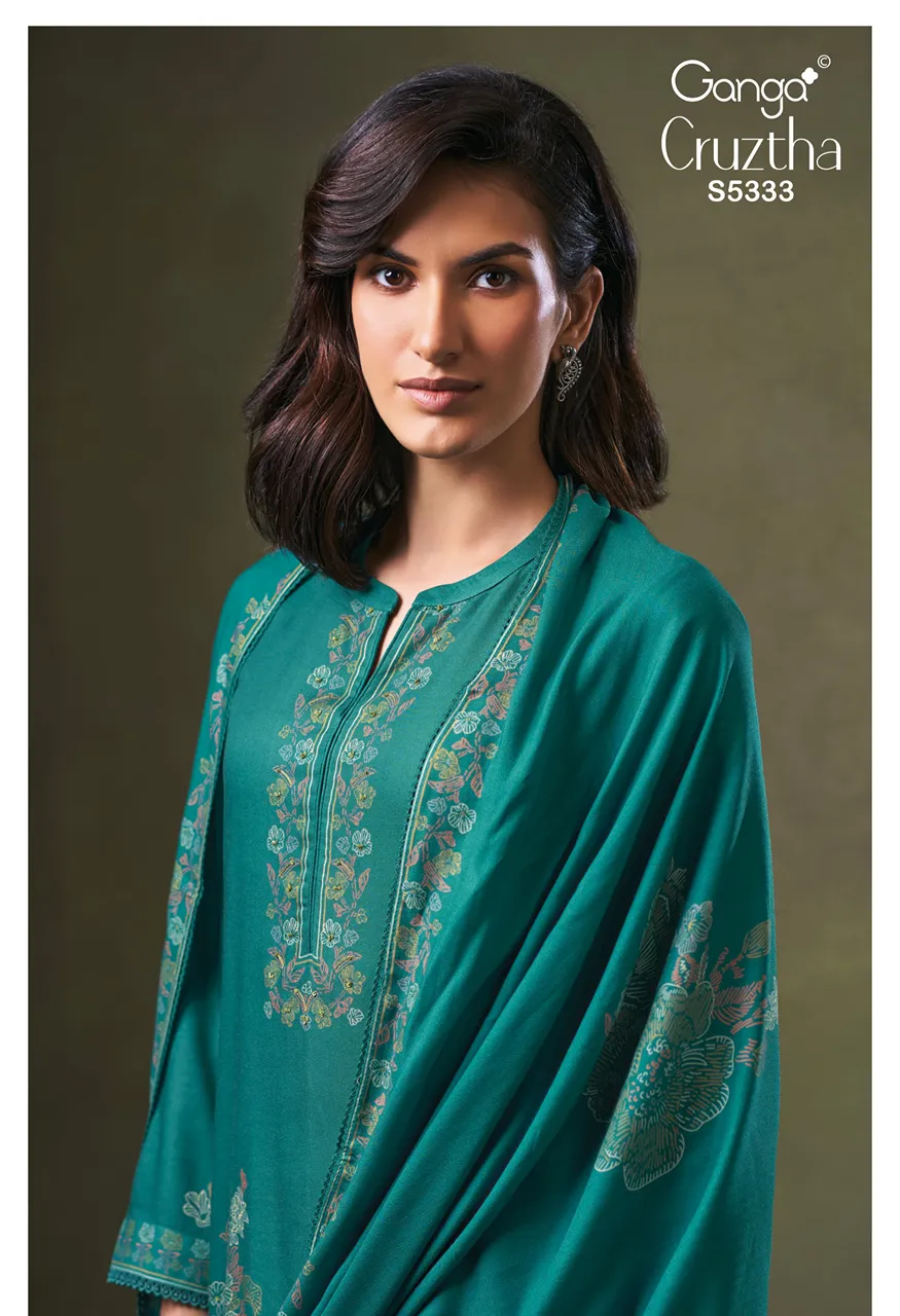 Ganga Artemis 5274 Premium Pure Wool Pashmina Printed Suit With Hand Work