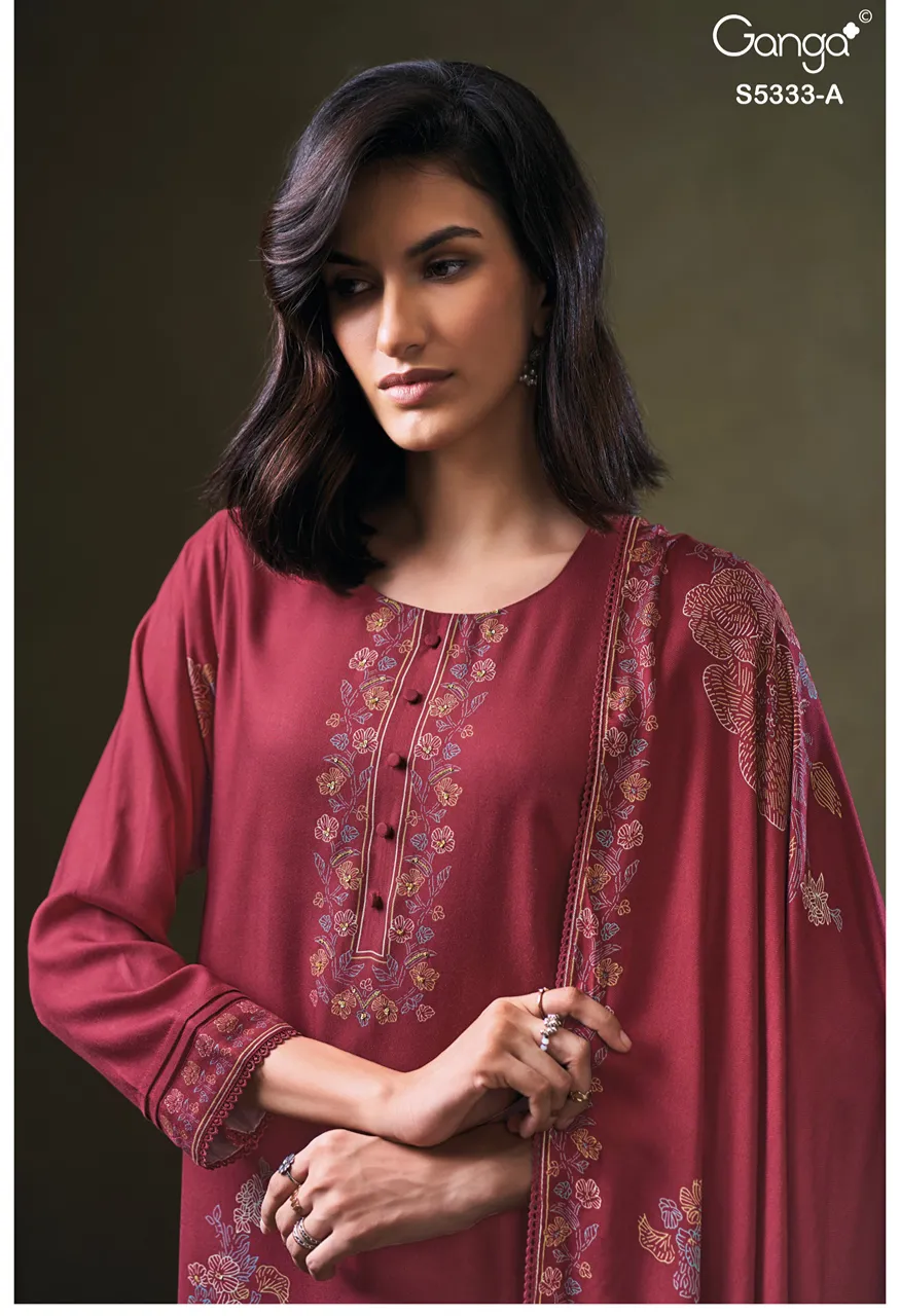 Ganga Artemis 5274 Premium Pure Wool Pashmina Printed Suit With Hand Work — Wholesale Dress Material, Vardan Ethnic wholesale from Surat — view 2
