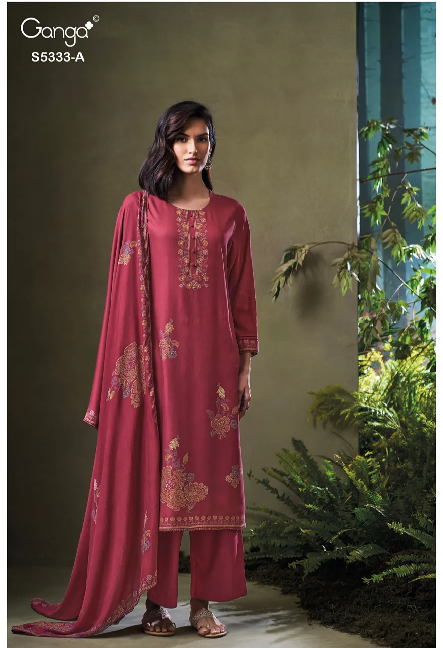 Ganga Artemis 5274 Premium Pure Wool Pashmina Printed Suit With Hand Work — Wholesale Dress Material, Vardan Ethnic wholesale from Surat — view 3