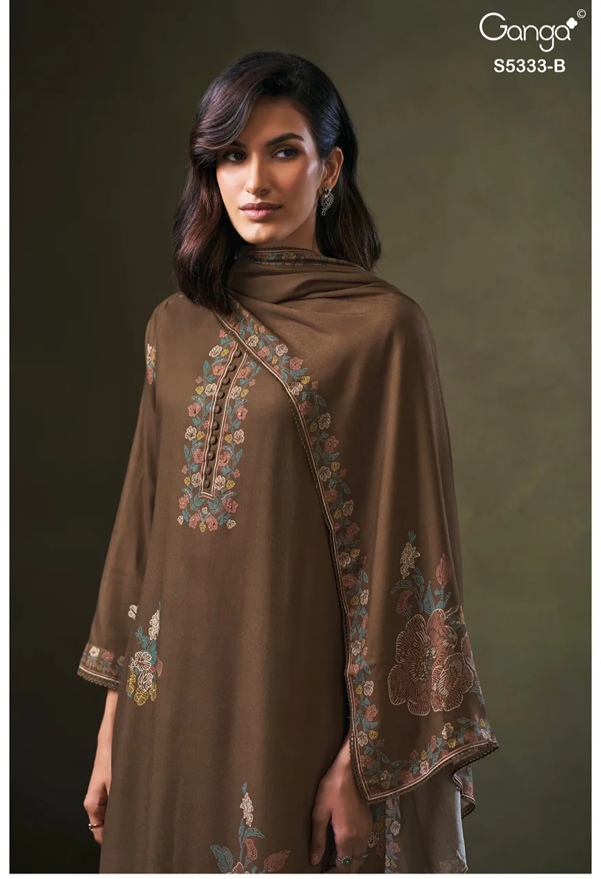 Ganga Artemis 5274 Premium Pure Wool Pashmina Printed Suit With Hand Work — Wholesale Dress Material, Vardan Ethnic wholesale from Surat — view 4