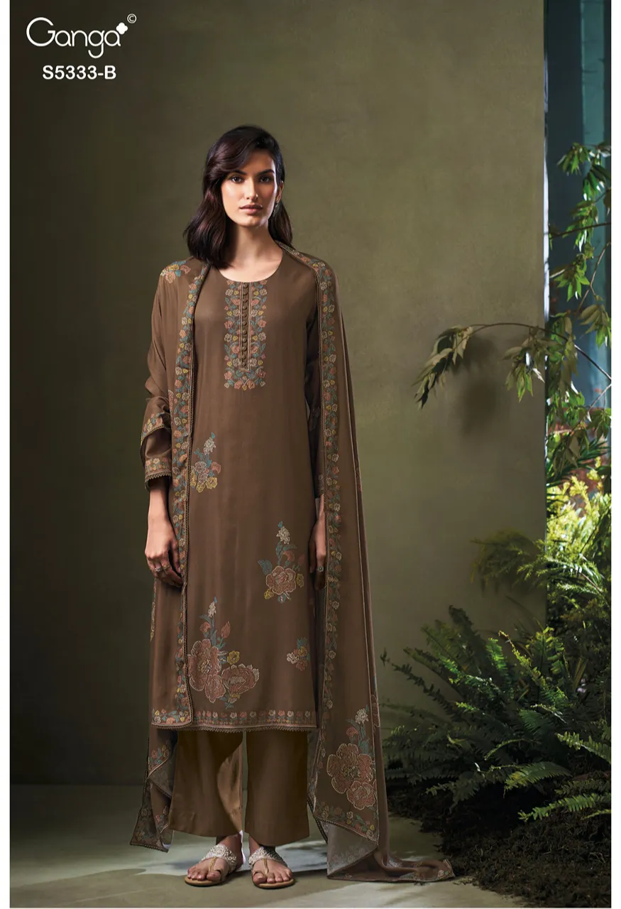 Ganga Artemis 5274 Premium Pure Wool Pashmina Printed Suit With Hand Work — Wholesale Dress Material, Vardan Ethnic wholesale from Surat — view 5
