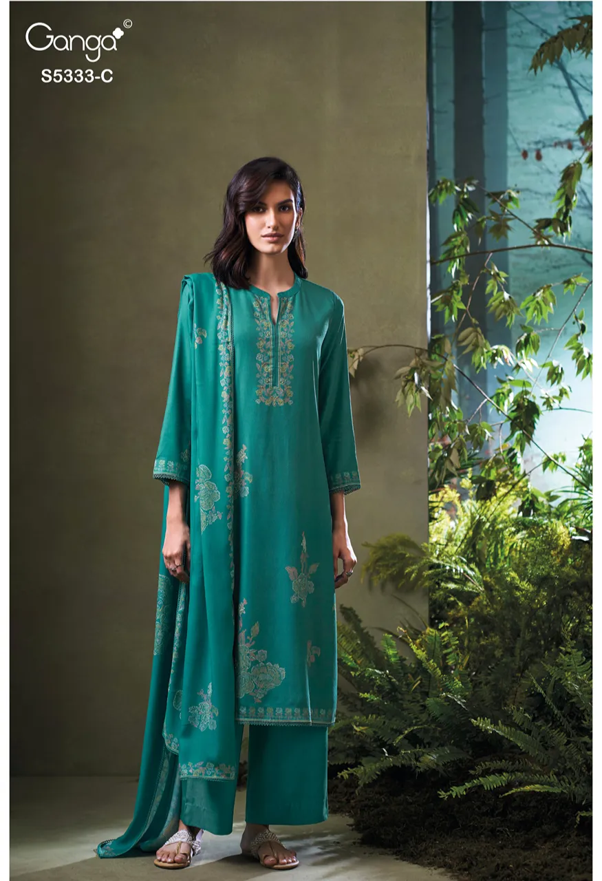 Ganga Artemis 5274 Premium Pure Wool Pashmina Printed Suit With Hand Work — Wholesale Dress Material, Vardan Ethnic wholesale from Surat — view 6