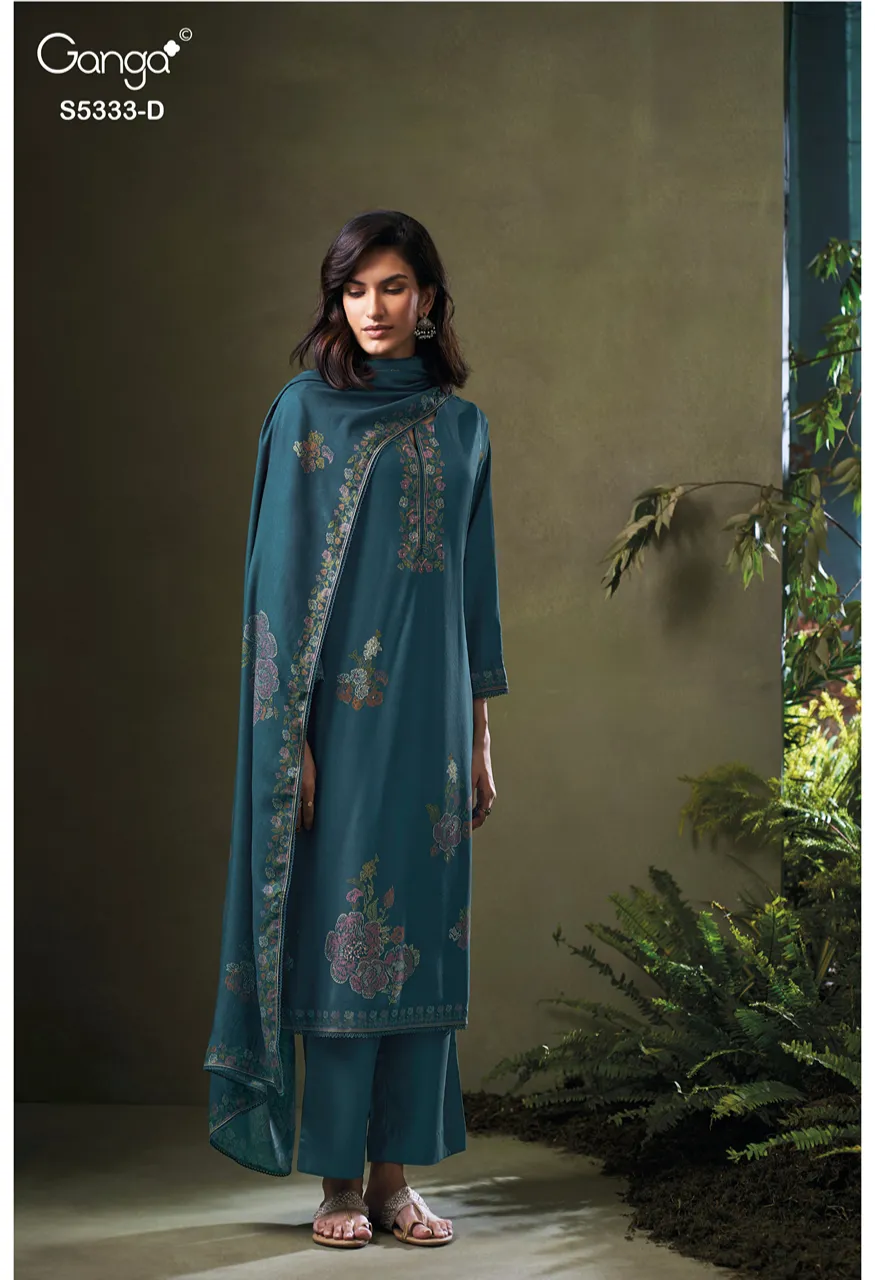 Ganga Artemis 5274 Premium Pure Wool Pashmina Printed Suit With Hand Work — Wholesale Dress Material, Vardan Ethnic wholesale from Surat — view 7
