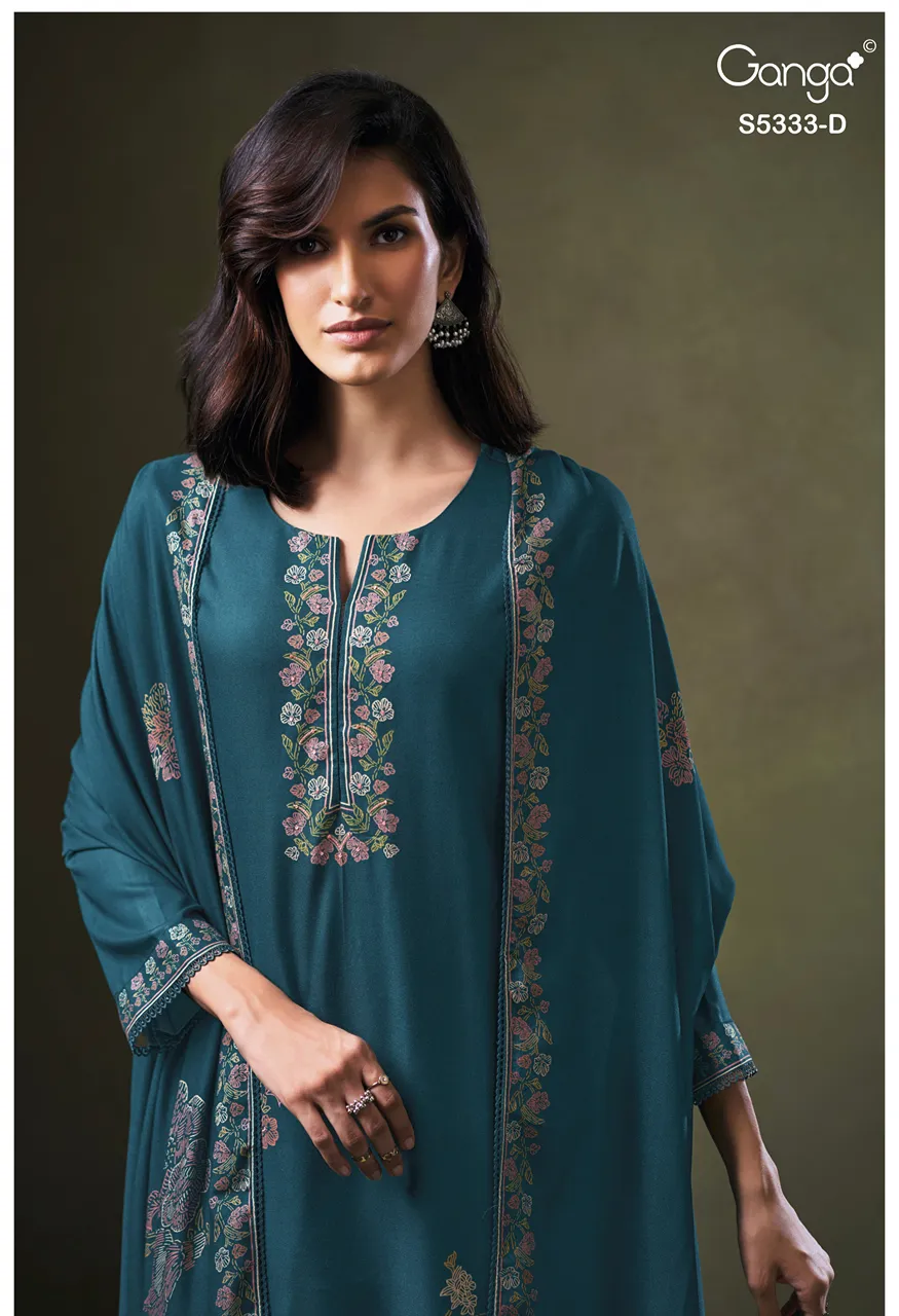 Ganga Artemis 5274 Premium Pure Wool Pashmina Printed Suit With Hand Work — Wholesale Dress Material, Vardan Ethnic wholesale from Surat — view 8