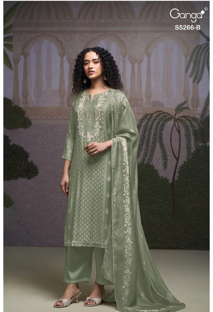 Ganga Herssa 5266 Premium Pure Wool Pashmina Suit With Hand Embroidery — Wholesale Dress Material, Vardan Ethnic wholesale from Surat — Photo 5