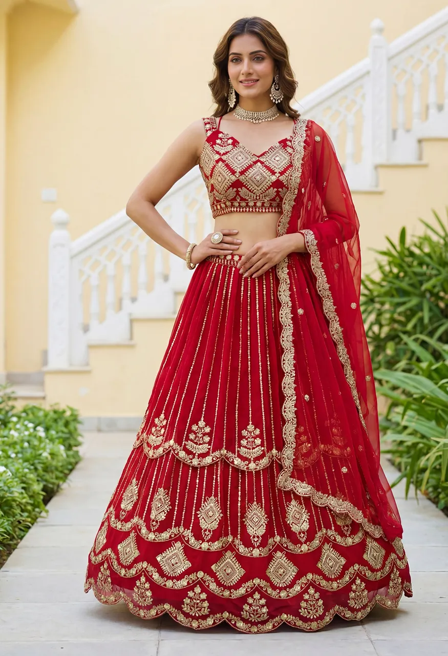 Dvd On5157 Luxury Bridal Lehenga Choli With Sequins And Zari Embroidery Work — Wholesale Lehenga, Vardan Ethnic wholesale from Surat — view 3