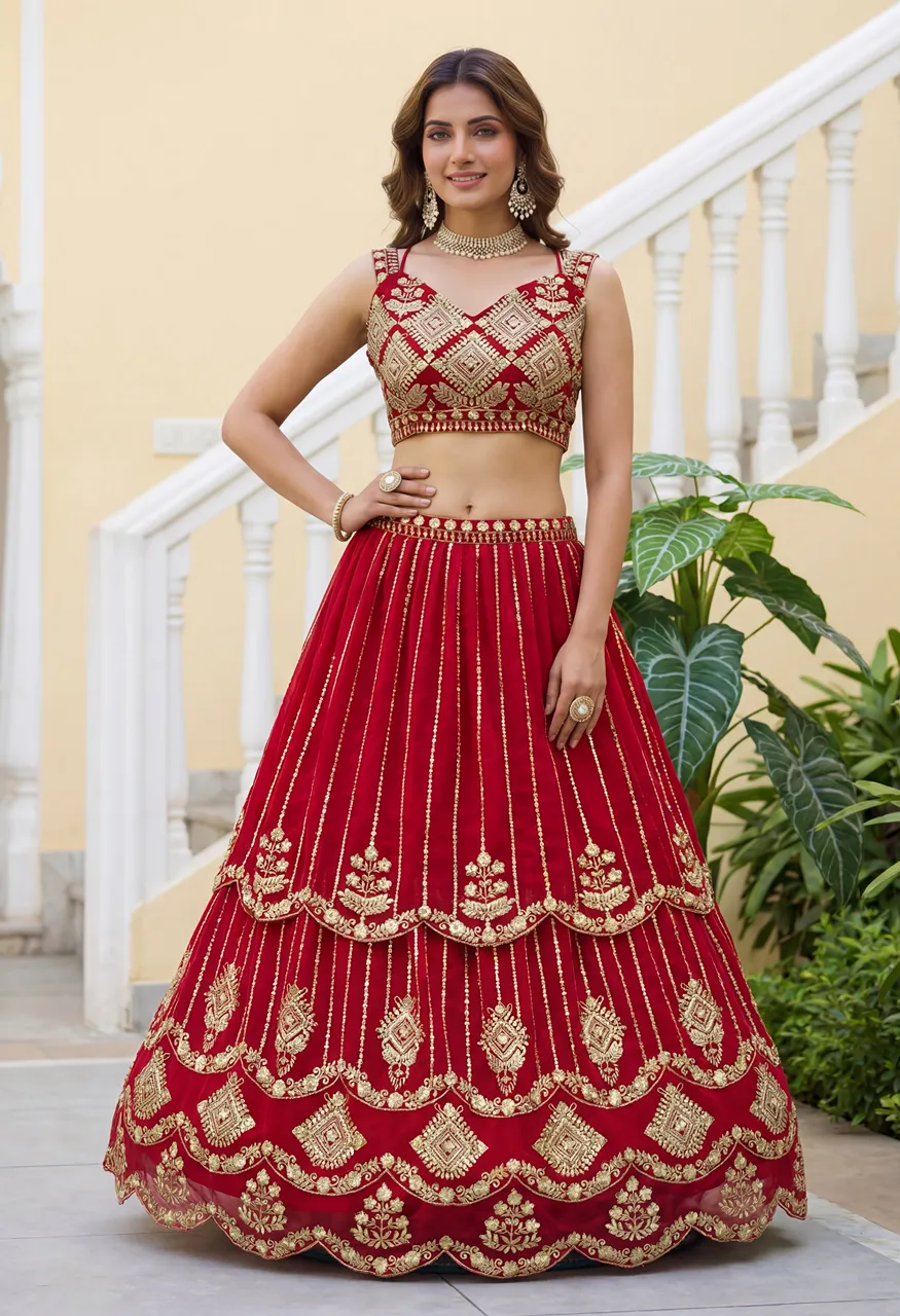 Dvd On5157 Luxury Bridal Lehenga Choli With Sequins And Zari Embroidery Work — Wholesale Lehenga, Vardan Ethnic wholesale from Surat — view 4