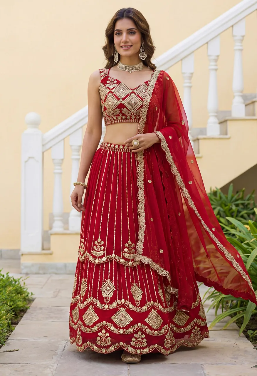 Dvd On5157 Luxury Bridal Lehenga Choli With Sequins And Zari Embroidery Work — Wholesale Lehenga, Vardan Ethnic wholesale from Surat — view 5