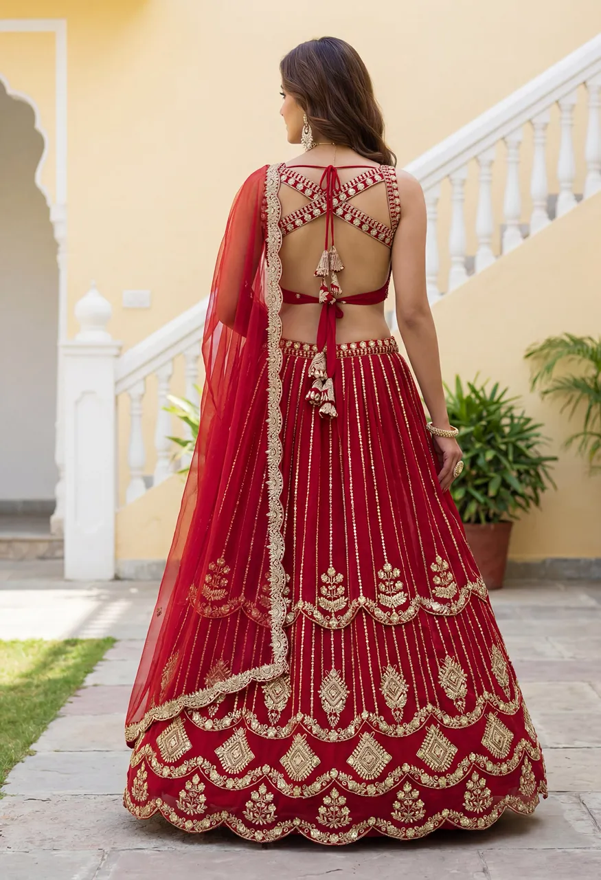 Dvd On5157 Luxury Bridal Lehenga Choli With Sequins And Zari Embroidery Work — Wholesale Lehenga, Vardan Ethnic wholesale from Surat — view 6