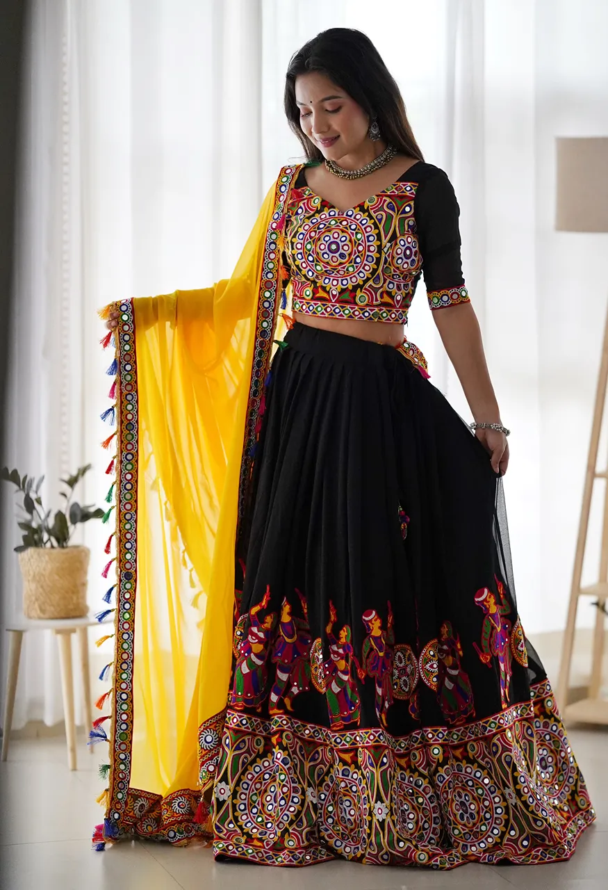 Premium Faux Georgette Lehenga Choli with Original Mirror Work and Dupatta Set — Wholesale Lehenga, Vardan Ethnic wholesale from Surat — view 2