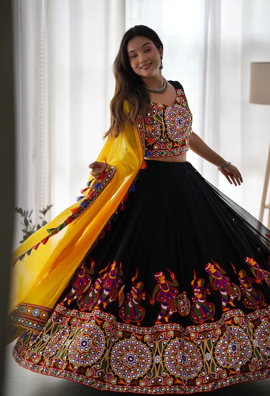 Premium Faux Georgette Lehenga Choli with Original Mirror Work and Dupatta Set — Wholesale Lehenga, Vardan Ethnic wholesale from Surat — view 4