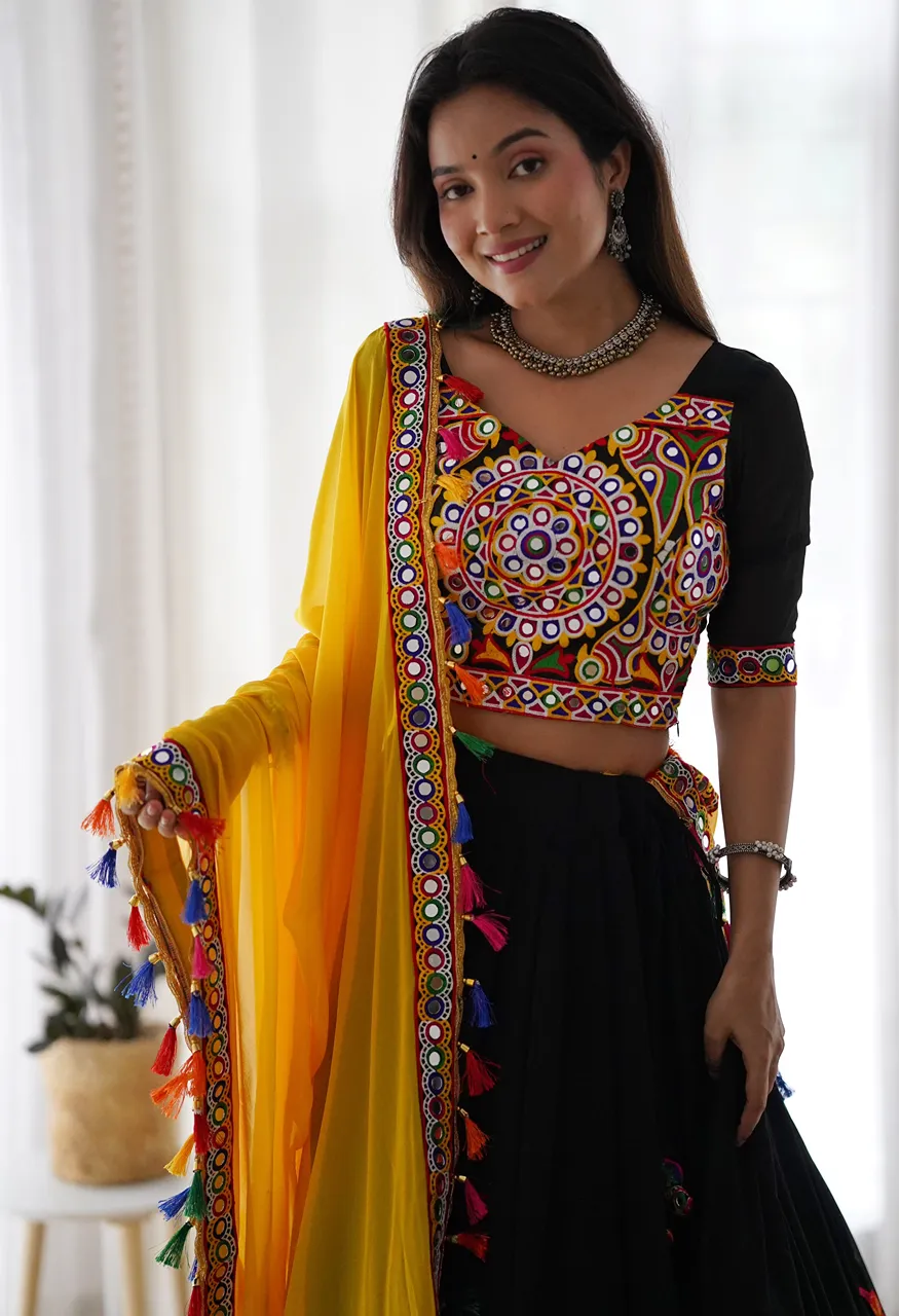 Premium Faux Georgette Lehenga Choli with Original Mirror Work and Dupatta Set