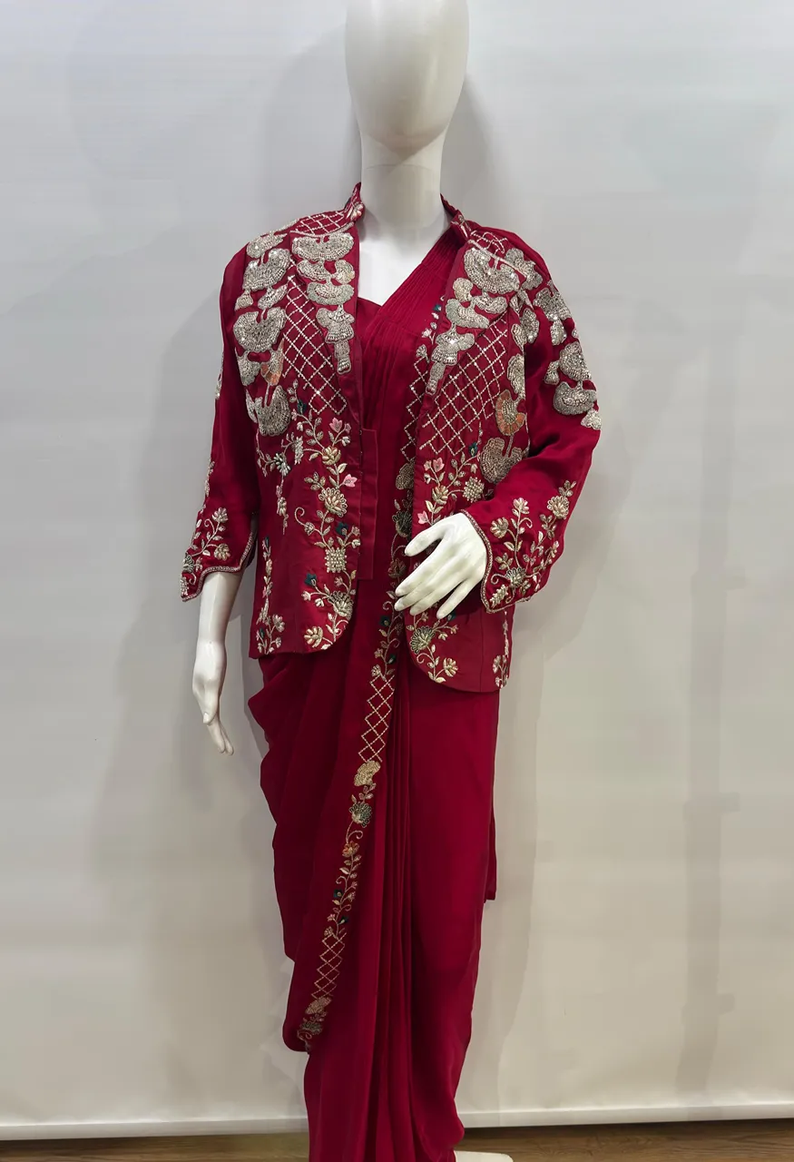 Amoha Premium Ready-to-Wear Saree with Heavy Embroidery Blouse Jacket – A550 — Singles, Vardan Ethnic wholesale from Surat — Photo 5