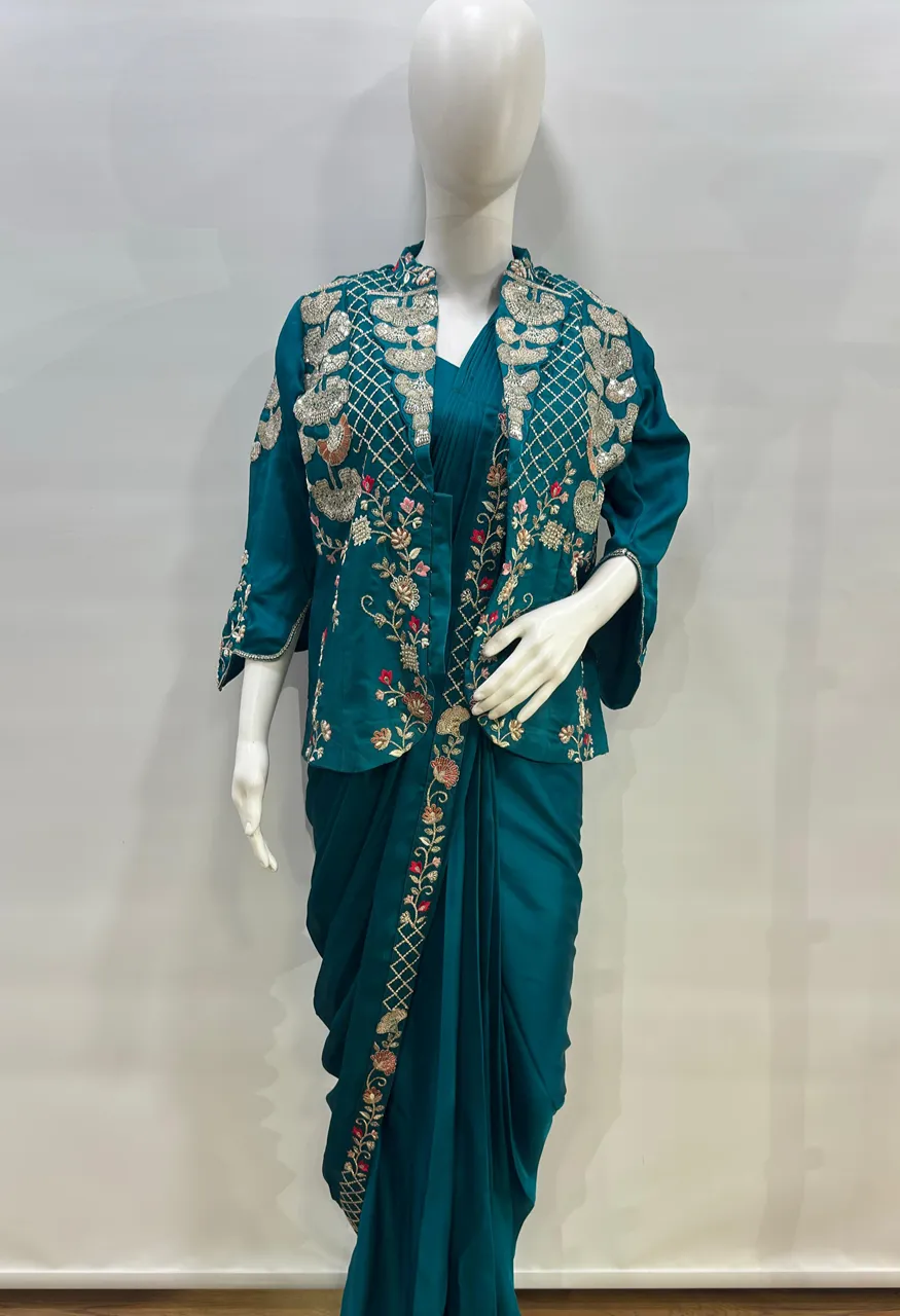 Amoha Premium Ready-to-Wear Saree with Heavy Embroidery Blouse Jacket – A550 — Singles, Vardan Ethnic wholesale from Surat — Photo 7