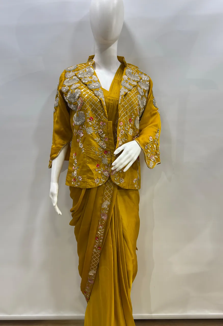 Amoha Premium Ready-to-Wear Saree with Heavy Embroidery Blouse Jacket – A550 — Singles, Vardan Ethnic wholesale from Surat — Photo 6
